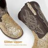 imageDREAM PAIRS Girls Cowgirl Boots Glitter Toddler Cowboy Boots Child Mid Calf Riding Shoes Party Birthday Dress Up for ToddlerLittleBig KidGold