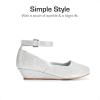 imageDREAM PAIRS Girls Dress Shoes Low Wedge Heels Ankle Strap Wedding Flower Party Pump for Toddler Little Big KidSilver