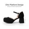 imageDREAM PAIRS Girls Dress Shoes Platform Square Toe High Heels Ankle Strap Party Wedding Flower Pump for Little Big KidBlack
