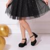 imageDREAM PAIRS Girls Dress Shoes Platform Square Toe High Heels Ankle Strap Party Wedding Flower Pump for Little Big KidBlack