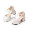 imageDREAM PAIRS Girls Dress Shoes Platform Square Toe High Heels Ankle Strap Party Wedding Flower Pump for Little Big KidIvory