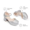 imageDREAM PAIRS Girls Dress Shoes Platform Square Toe High Heels Ankle Strap Party Wedding Flower Pump for Little Big KidSilver