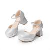 imageDREAM PAIRS Girls Dress Shoes Platform Square Toe High Heels Ankle Strap Party Wedding Flower Pump for Little Big KidSilver