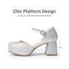 imageDREAM PAIRS Girls Dress Shoes Platform Square Toe High Heels Ankle Strap Party Wedding Flower Pump for Little Big KidSilver