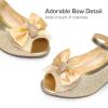 imageDREAM PAIRS Girls Heels Dress Shoes Flats for Wedding Bow Flower Princess Shoes for Little KidBig KidGoldglitter