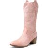 imageDREAM PAIRS Cowboy Boots for Women Cowgirl Western Boots Fashion Embroidery Stitched Chunky Heel Mid Calf BootsLight Pink