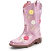 imageDREAM PAIRS Girls Cowboy Cowgirl Boots Floral Embroidered Western Square Toe Mid Calf Toddler Little Big Kid for Birthday Party ConcertPink