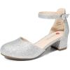 imageDREAM PAIRS Girls Dress Shoes Closed Toe High Heels Ankle Strap Toddler Little Big Kid Wedding Flower Party PumpAll Silver