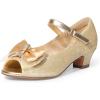 imageDREAM PAIRS Girls Heels Dress Shoes Flats for Wedding Bow Flower Princess Shoes for Little KidBig KidGoldglitter