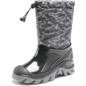 imageDREAM PAIRS Boys Snow Boots Waterproof Camouflage Slip Resistant Mid Calf Faux Fur Lining Outdoor Muck Winter Shoes for LittleBig KidsGrayBlack