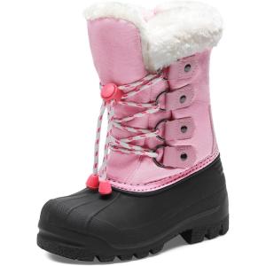imageDREAM PAIRS Boys amp Girls Waterproof Winter Snow Boots for Little KidBig KidGreyPink
