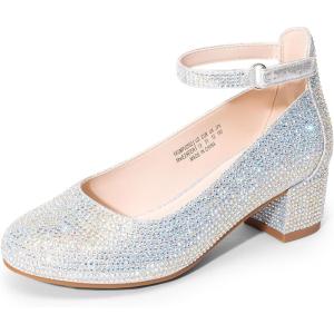 imageDREAM PAIRS Girls Dress Shoes Chunky High Heels Ankle Strap Party Wedding Princess Pump for Little Big KidSilver