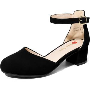 imageDREAM PAIRS Girls Dress Shoes Closed Toe High Heels Ankle Strap Toddler Little Big Kid Wedding Flower Party PumpAll Black