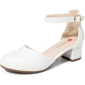 imageDREAM PAIRS Girls Dress Shoes Closed Toe High Heels Ankle Strap Toddler Little Big Kid Wedding Flower Party PumpAll White