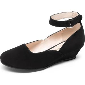 imageDREAM PAIRS Girls Dress Shoes Low Wedge Heels Ankle Strap Wedding Flower Party Pump for Toddler Little Big KidBlack