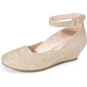 imageDREAM PAIRS Girls Dress Shoes Low Wedge Heels Ankle Strap Wedding Flower Party Pump for Toddler Little Big KidGold