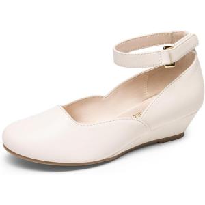imageDREAM PAIRS Girls Dress Shoes Low Wedge Heels Ankle Strap Wedding Flower Party Pump for Toddler Little Big KidIvory