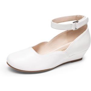 imageDREAM PAIRS Girls Dress Shoes Low Wedge Heels Ankle Strap Wedding Flower Party Pump for Toddler Little Big KidWhite