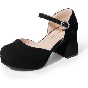 imageDREAM PAIRS Girls Dress Shoes Platform Square Toe High Heels Ankle Strap Party Wedding Flower Pump for Little Big KidBlack