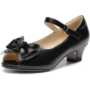imageDREAM PAIRS Girls Heels Dress Shoes Flats for Wedding Bow Flower Princess Shoes for Little KidBig KidBlackpu