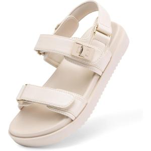 imageDREAM PAIRS Girls Sandals Casual Open Toe Two Adjustable Strapped Sandals with Hook and Loop for Little KidBig KidNude