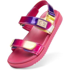 imageDREAM PAIRS Girls Sandals Casual Open Toe Two Adjustable Strapped Sandals with Hook and Loop for Little KidBig KidPinkPurple