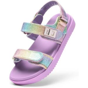 imageDREAM PAIRS Girls Sandals Casual Open Toe Two Adjustable Strapped Sandals with Hook and Loop for Little KidBig KidRainbow
