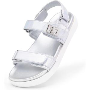 imageDREAM PAIRS Girls Sandals Casual Open Toe Two Adjustable Strapped Sandals with Hook and Loop for Little KidBig KidSliver