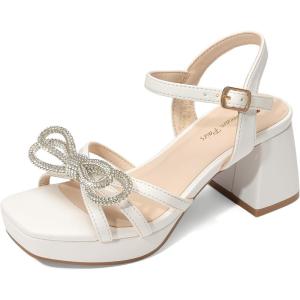 imageDREAM PAIRS Girls Sandals Open Toe Low Block Chunky Heels Sandals Bow Flower Party Dress Pumps Shoes for Little Big KidWhite