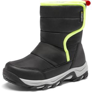 imageDREAM PAIRS Kids Waterproof Snow Boots with Hook and Loop Mid Calf Faux Fur Lining Winter BootsBlack