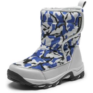 imageDREAM PAIRS Kids Waterproof Snow Boots with Hook and Loop Mid Calf Faux Fur Lining Winter BootsCamouflageBlue