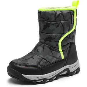 imageDREAM PAIRS Kids Waterproof Snow Boots with Hook and Loop Mid Calf Faux Fur Lining Winter BootsCamouflageGray