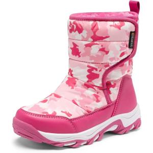 imageDREAM PAIRS Kids Waterproof Snow Boots with Hook and Loop Mid Calf Faux Fur Lining Winter BootsRose Red