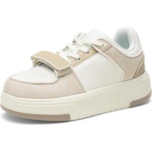 imageDREAM PAIRS Women Platform Chunky Sneakers Leather Oli Casual Fashion SneakerWhiteBeige