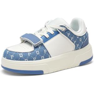 imageDREAM PAIRS Women Platform Chunky Sneakers Leather Oli Casual Fashion SneakerWhiteBlue