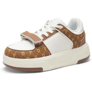 imageDREAM PAIRS Women Platform Chunky Sneakers Leather Oli Casual Fashion SneakerWhiteBrown