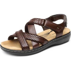 imageDREAM PAIRS Womens Arch Support Sandals Comfortable Open Toe Dress Flats Walking Sandals For SummerBrown