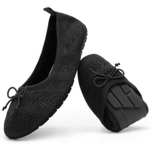 imageDREAM PAIRS Womens Round Toe Foldable Portable Knit Ballet Flats Comfortable Dressy Flats for Work Office Dress Shoes Business CasualBlack