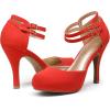 imageDREAM PAIRS Office02 Womens Classy Mary Jane Double Ankle Strap Almond Toe High Heel PumpsRedNubuck