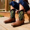 imageDREAM PAIRS Boys Cowboy Boots Kids Classic Western Boots Square Toe Girls Cowgirl Boots for ToddlerLittle KidBig KidBlackTan