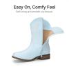 imageDREAM PAIRS Girls Cowboy Boots Floral Embroidered Classic Western Cowgirl Boots Square Toe Mid Calf Side Zipper Horsing Party ToddlerLittleBig KidsLight Blue