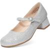 imageDREAM PAIRS Girls Dress Shoes Mary Jane Low Heels Flower Wedding Party Pump Prom Footwear for LittleBig KidsSilver