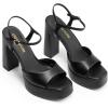 imageDREAM PAIRS Platform Heels for Women Square Toe Chunky High Heels Ankle Strap Sandals for Wedding Party Formal EventBlack