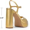 imageDREAM PAIRS Platform Heels for Women Square Toe Chunky High Heels Ankle Strap Sandals for Wedding Party Formal EventGold