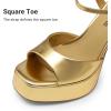 imageDREAM PAIRS Platform Heels for Women Square Toe Chunky High Heels Ankle Strap Sandals for Wedding Party Formal EventGold