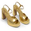 imageDREAM PAIRS Platform Heels for Women Square Toe Chunky High Heels Ankle Strap Sandals for Wedding Party Formal EventGold