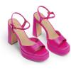 imageDREAM PAIRS Platform Heels for Women Square Toe Chunky High Heels Ankle Strap Sandals for Wedding Party Formal EventHot Pink