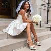 imageDREAM PAIRS Platform Heels for Women Square Toe Chunky High Heels Ankle Strap Sandals for Wedding Party Formal EventWhite