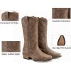 imageDREAM PAIRS Womens Cowboy Boots Mid Calf Cowgirl Boots Square Toe Chunky Heel Embroidery Stitched Western BootsLight Brown