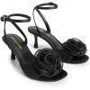 imageDREAM PAIRS Womens Low Kitten Wedding Heels Ankle Strap Square Toe Heeled Sandals Flower Dress ShoesBlack